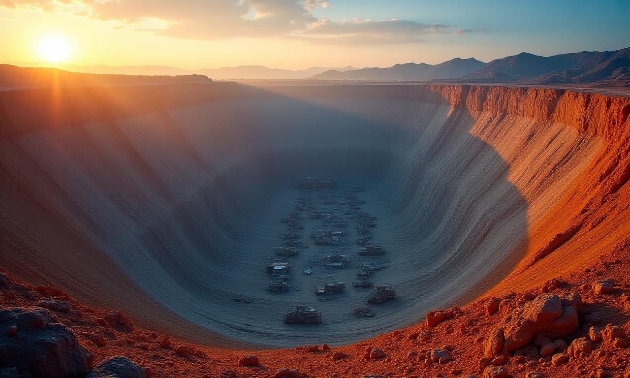 Large scale open-pit mining operation during sunrise